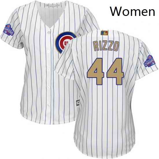 Womens Majestic Chicago Cubs 44 Anthony Rizzo Authentic White 2017 Gold Program MLB Jersey